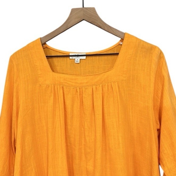 Umgee Linen Blend Raw Hem Square Neck Loose Fit Top Tangerine Size Medium - Picture 7 of 13